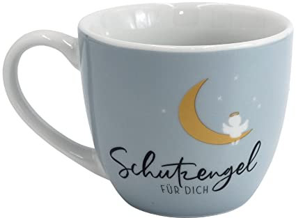 Dekohelden24 Maxi - Kaffeebecher/Tasse aus Porzellan mit Mond und Engel, Motiv: Schutzengel, Größe H/Ø: 9,2 x 10,5 cm, Fassungsvermögen 400 ml, Spülmaschinengeeignet.