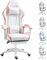 Vinsetto Computer Gaming Chair, PU Leather Office Desk Chair with Footrest, Swivel Wheels, 135° Reclining Back, Lumbar Support, Headrest for Home, White and Pink