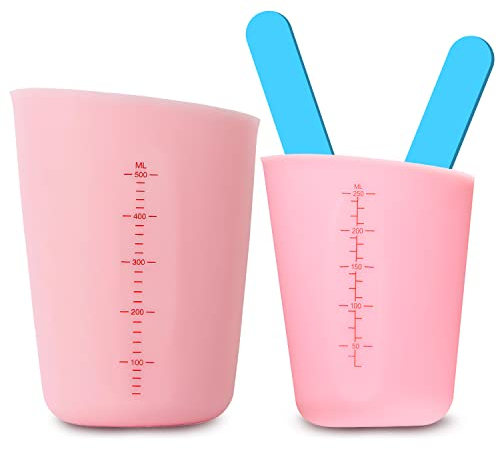 Silikon Messbecher Set, 2 Stück für Harz, 250ml 500ml, Silikonbecher für Epoxidharz, Gießformen, DIY Handmade (Rosa)