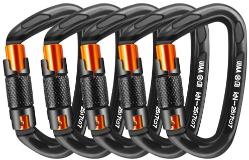 AINIKEY Climbing Carabiner Clips 25kN Auto Locking Carabiner, Professional Heavy Duty Large Locking Carabiner Clips for Rock/Ice Climbing Rappelling Rescue Swing etc, D Shaped, Large Size(Black-5PCS)