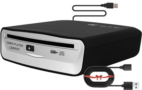 External Universal CD Player for Car - LEHWEY Portable CD Player with Extra USB Extension Cable, Plugs into Car USB Port, Laptop, TV, Mac, Computer, for Android 4.4 and Above Navigation