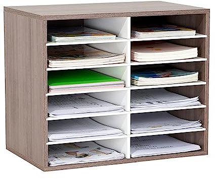 GUUSII HOME Ablagefächer Stapelbar Ablage Schreibtisch Dokumentenablage Schreibtischablage Büroablage Ablagefach Briefkorb Briefablage Stapelsysteme Aktenablage Bürobedarf Ablagen 12 Fächern(Walnuss)