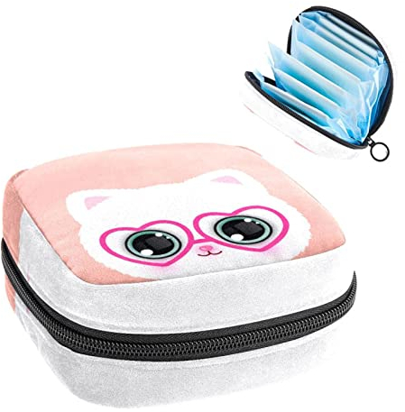 Aufbewahrungstasche für Damenbinden und Servietten, tragbar, mit niedlichem Katzen-Druck, Mehrfarbig, 4.7x6.6x6.6 in/12x17x17 cm