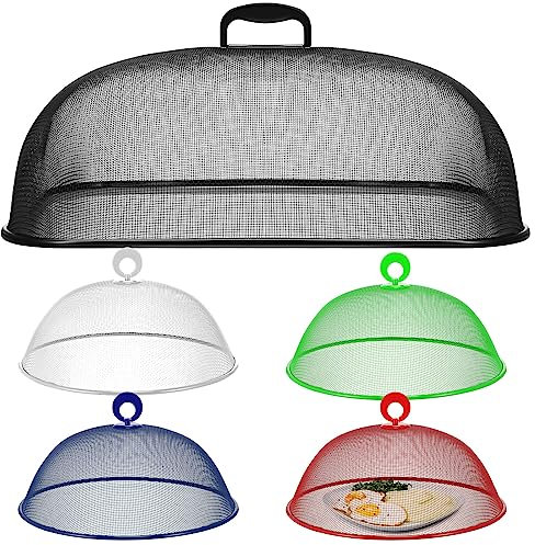 5 Pcs Metal Mesh Food Cover for Outdoors Include 18.5 In Extra Large Mesh Food Tents Fly Fruit Screen Food Net 4 Pcs 11 In Large Dome Plate Covers for Dinner Plates Reusable Picnic Food (Multicolored)