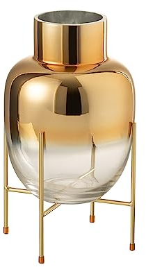J-Line Vase Cylindre sur Pied - Verre - Transparent/Or - Small