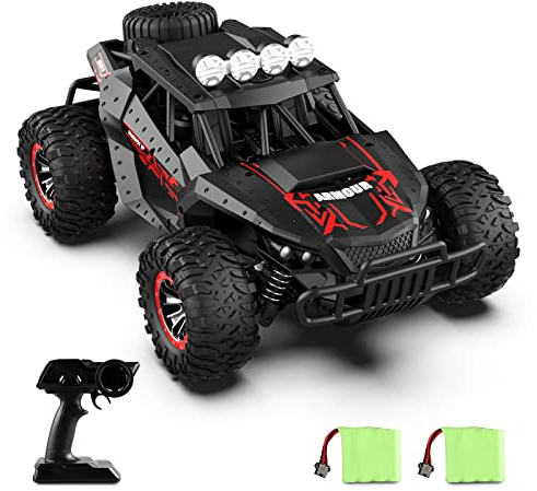 Remote Control Monster Truck 2.4Ghz RC Car - 2 Rechargeable Batteries, 70 Mins Play Time, 25 Km/h Off-road All-terrain Hobby Racing Car for Kids