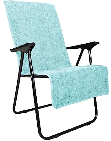 LAYNENBURG 2er-Set Premium Frottee Schonbezug für Gartenstuhl - 100% Baumwolle - Oeko-TEX 100 - Handtuch-Bezug Hochlehner - Stuhl-Bezug mit Umschlag für Camping-, Liege-Stuhl (65x130 cm türkis)