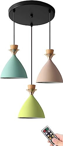 Modern Battery Operated Pendant Light Fixture with Remote for Kitchen Island,No Wiring Pendant Lighting Green Ceiling Hanging Lamp Chandelier for Farmhouse Bedroom Bar Coffee Dining Room ( Color : 3-l