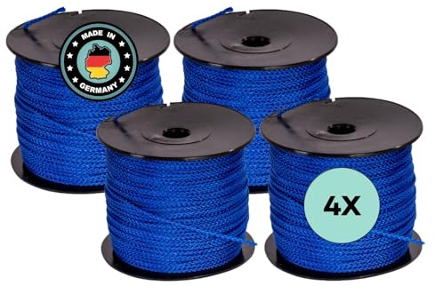 AWOTEX Pflasterschnur Blau 2,00 mm I 4 Rollen à 100 Meter I Richtschnur für Pflastern I langlebig & reißfest I Polypropylen Bauschnur auf PVC Rolle I Maurerschnur für Wasserwaage