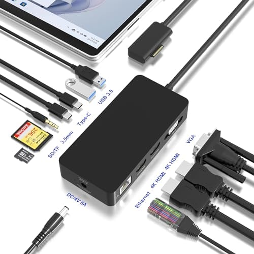 Surface Dock 3*Display 12 in 1, Dual 4K HDMI, VGA,USB 3.0/Type-C, Ethernet,DC 5A,Audio,SD/TF, Surface Docking Station für Surface Pro 10/9/8/X/7/6/5/4/3,Surface Laptop 5/Go/4/3/2/1,Surface Book 3/2/1