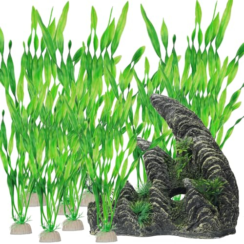 BEGONDIS 15 Stück Aquarium Ornament Felsen Höhle Landschaft, Grüner Seegras Kunststoff Aquarium Ornament Aquatische Dekoration Fisch Tank Marine Decor Ornamente (Hill)