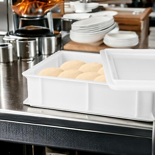 Sicignano | Set 2 Vaschetta Cassetta Service per Impasti 60x40x10h cm con Coperchio con Fondo e Pareti Chiuse Capacità 19 litri Impilabile Bianco Polietilene Alimentare Lavabile in Lavastoviglie