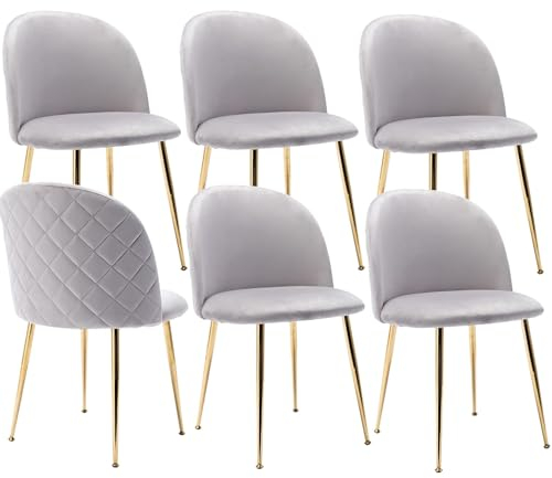 JINPALAY 6er Set Esszimmerstühle Grau Samt Küchenstuhl Polsterstuhl mit Rückenlehne Sessel Moderner Wohnzimmer Stuhl Goldene Beine (6, Grau)