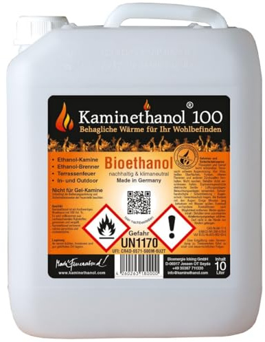 Kaminethanol Icking Bioethanol 100% 90 Liter (9 x 10 L) | Premium Qualität, direkt vom Hersteller, für Ethanol Kamine, Alkohol-Brenner, Terrassenfeuer, Raumfeuer, Gartenfackeln