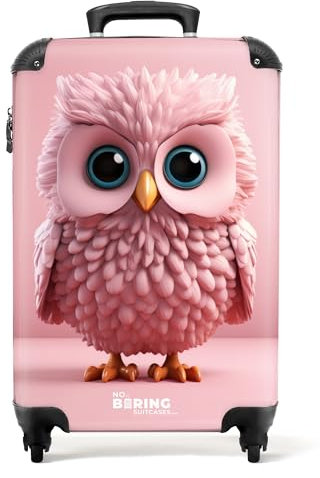 NoBoringSuitcases.com Valise Enfant Cabine Rose, Bagages Roulette, 55x35x25cm (Hibou - Rose)