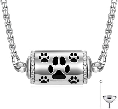 ROMANTICWORK Pfotenabdruck Urne Halskette 925 Sterling Silber Asche Anhänger zum Befüllen Feuerbestattung Kette Andenken Schmuck für Frauen