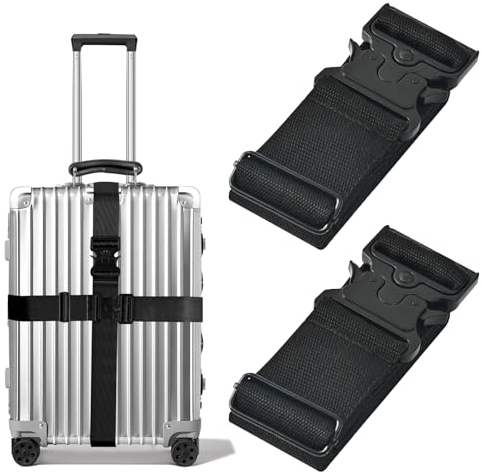 Collskid 2 Stück Koffergurt mit Metall Schnalle, Kofferband Gurt 5 * 200cm, rutschfest Verstellbar Kofferbänder, Strapazierfähig Gepäckgurte für Schnell erkennen Gepäck Reisetasche (Schwarz)
