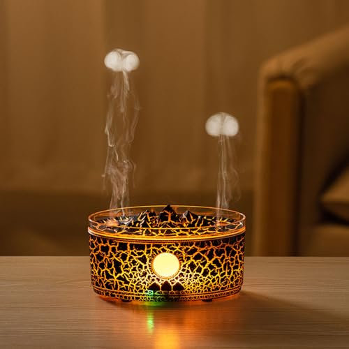 Diffusor für ätherische Öle, Vulkan-Luftbefeuchter-Diffusor mit 3 Lichtmodi, 2 Nebelmodi, Fernbedienung und Timer, 300 Ml Aromatherapie-Duftluftmaschinen-Verdampfer (EU-Stecker)