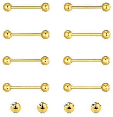 Gojewen 12er Zungenpiercing Brustwarzenpiercing Chirurgenstahl Gold Piercing Zunge Brustwarze Barbell 10mm