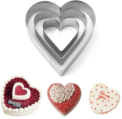 Cercle à Pâtisserie Coeur, 3 Pcs Cercle Patisserie Forme de Coeur Moules à Gâteaux, Inox Moule Entremet Diamètre 10/15/20 cm, Cadre de Cuisson pour Mousse Dessert