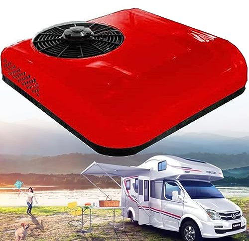 ZHIXUMM 12V/24V Universal Electric Truck RV Rooftop Air Conditioner, ultra-thin car roof air conditioner, Air Conditioner Only Cooling, RV AC Unit, Camper Air Conditioner,Red-12V