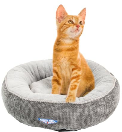 Wallace & Jones | Katzenbett Balmoral - rundes Haustierbett, Kratzfest, kuschelig- Grau | S | 51 x 51 x 15 cm