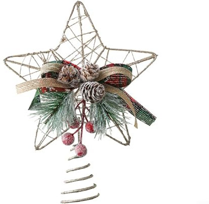 Puntale per albero di Natale, stella tradizionale, con intricati design intagliati, glitter oro festivo (bacche)
