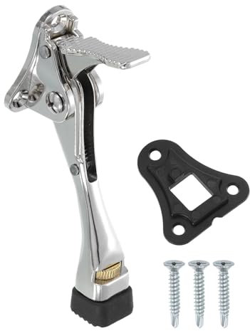 sourcing map 4 Inch Kickdown Door Stopper, One Touch Pedal Heavy Duty Door Stop Holder, Height-Adjustable Rubber Foot, (Silver, 1 Pack)