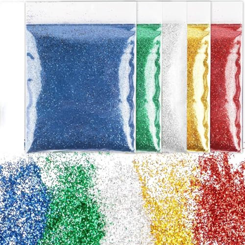 Glitzer zum Basteln - 100g Glitzerpulver Glitter | Pulver Glitzer Basteln, Glitzerpuder für Nägel Gesicht Kartenbasteln Handwerk Nagelkunst (Blau, Grün, Weiß, Gelb, Rot)