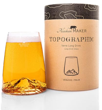 Alaskan MAKER Verre long 450ml - Borosilicate de qualité supérieure soufflé artisanalement avec les montagnes en relief | Cocktail, bière ou soft TOPOGRAPHIC (Vesuve)