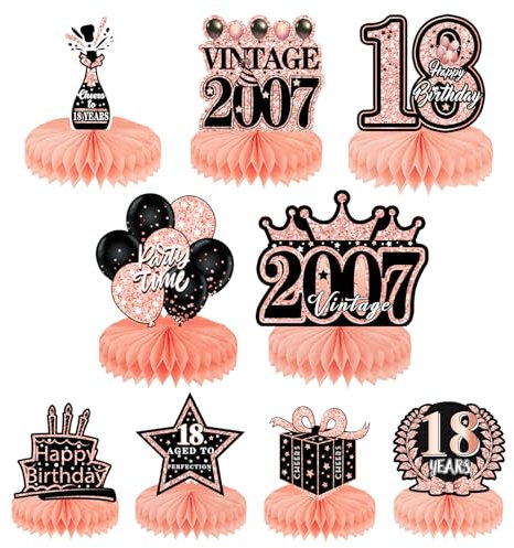 9Pcs18th Deco Table Anniversaire,FrenchBirthday Accessoires,Décoration d'abeille Vintage,Centre Table Décorations Anniversaire, pour Birthday Accessoires,Célébrations D'anniversair(Rosa)