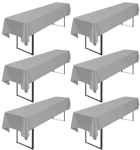 Pesonlook 6 Stück hellgraue Biertischdecke, 250 x 100 cm Biertischhusse Universal für 50cm und 70cm Biertisch, waschbar, Polyester, rechteckige Tischdecke für Outdoor-Party/Bankette