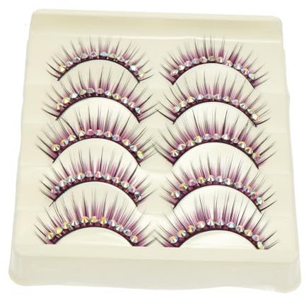 HONITANO 5Paires Faux Cils Violets Exagérés pour Danse Latine de Cils Dramatiques Réutilisables pour Spectacles et Fêtes