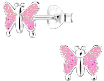 Monkimau Mädchen Ohrringe Schmetterling | Ohrstecker aus 925 Sterling Silber | Kinderohrringe hypoallergen