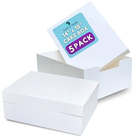 Pack N Trade Oblong Cake Box 18x14x6 with Lid – 5 Pcs Durable White Rectangle Container for Cakes & Tray Bakes – Easy Assemble, Ideal for Events & Celebrations