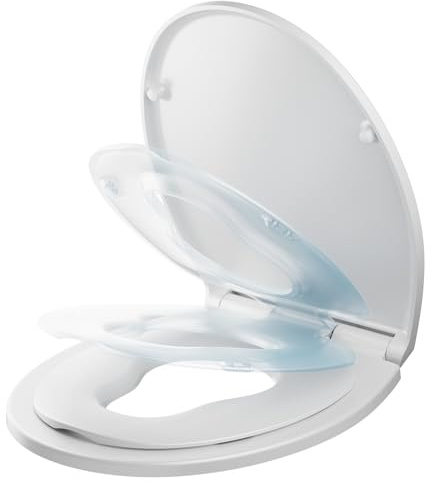 CECIPA Toilettendeckel mit Kindersitz mit Absenkautomatik[Oval] | Einfache Montage Klodeckel mit Kindereinsatz, Antibakteriell & UV-beständig, Familien WC Sitz,inkl. Schablone