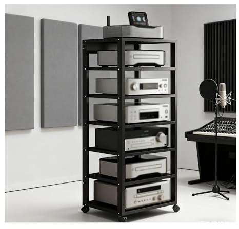 Audio Rack HiFi Regal HiFi-Audio-Rack-Schrank Für Zuhause, 131 cm Hoch, Großer Audio- Und Video-Medienständer Für Verstärker/Plattenspieler/Stereo-Receiver(Schwarz)