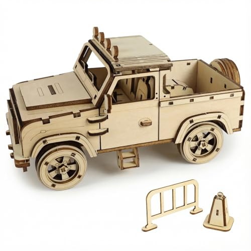 KOLOTESANE Vintage Offroad-Pickup-Truck DIY 3D-Holzpuzzle-Modell, Klassischer Pickup-Car-Holzmodellbausatz Mit Beweglichen Türen Und Rädern, Bastelspielzeug Für Erwachsene, Schreibtischdeko-Geschenk