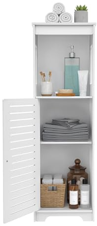 CHERIPOLI Modern Weiß Badezimmerschrank mit 3 Ablagen, Beistellschrank Kleiner Schrank Bad, für kleine Räume Badezimmer Wohnzimmer Esszimmer Küche