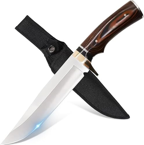 GER-SABER Outdoor Messer 32cm – Gerade Rücken Klinge, Klassischer Handschutz aus Messing, Bubinga-Griff, Robuster Naturbegleiter