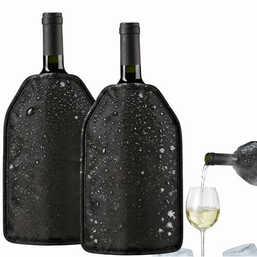 2er Set Weinkühler Manschette mit Gel - Universeller Kühlmanschette für Wein, Sekt, Champagner & Flaschen - Wiederverwendbare Flaschenkühler für unterwegs - Kühltasche Getränke (Schwarz)