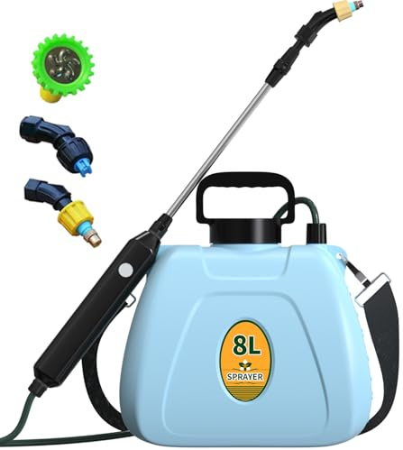 Pulverizador eléctrico 8L, pulverizador de jardín con batería Recargable con 3 Horas de autonomía, pulverizador con Triple boquillas, Adecuado para césped, Jardines y Patios Interiores (Azul)