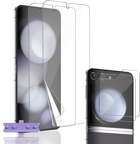 Rnnmeeko TPU Protector de Pantalla para Samsung Galaxy Z Flip 5 | Protector Pantalla 2 Pack y 2 Pack Frontal Cristal Templado, HD Transparente, Anti-Arañazo Sin Burbujas Película Protectora