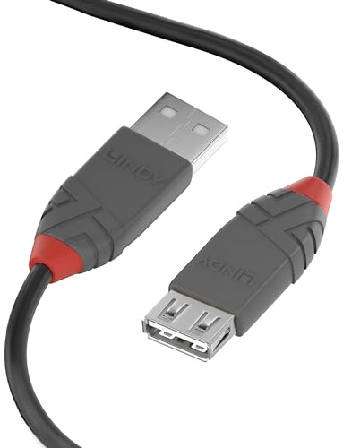 Lindy - Cavo Prolunga USB 2.0 Anthra Line 3 Metri, Connettore USB Tipo A Maschio a Femmina, velocità di Trasferimento Dati Speed Fino a 480Mbps per Tastiera, Stampante, Fotocamera, Hard Disk