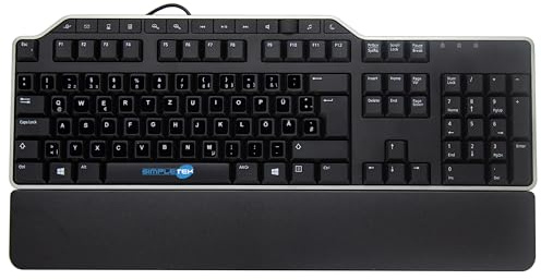 SIMPLETEK - USB Multimedia Keyboard - QWERTZ DE Layout Stickers (German) pre-applied - Volume Keys and Shortcut Keys - 2-Port USB Hub - KB522
