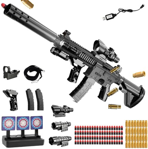 Pistolet Jouet avec balles Souples,Pistolet à Balle Molle,Mousse Jouet Blaster Electrique,Blaster en Mousse Souple,l'entraînement en Sécurité ou au Jeu,pour 14 +