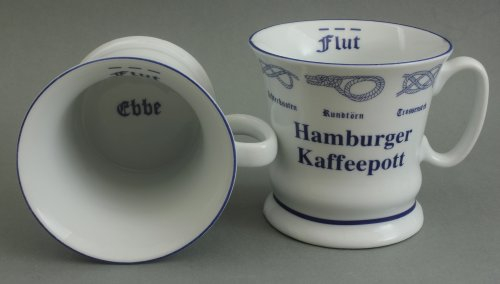 Buddel-Bini Hamburger Kaffeepott mit Seemannsknoten hoch Kaffeebecher Hamburg Souvenir