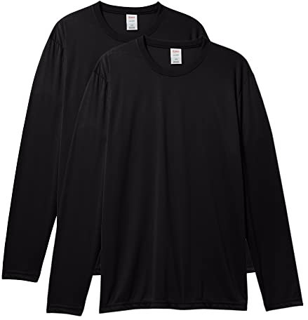 Hanes Sport Herren Langarm T-Shirt Pack Cool Dri Feuchtigkeitstransport Performance T-Shirts Performance Tee 2er-Pack, Schwarz, 2 Stück, L