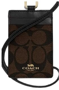 Coach Signature C PVC Leinwand Leder braun schwarz Lanyard, Badge ID Kreditkarte Halter 63274