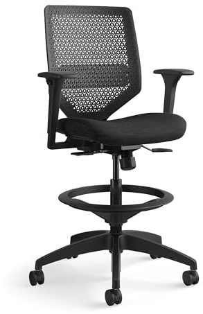 HON Solve Ergonomic Stool, Office Chair, Footring, ReActiv Back, Black